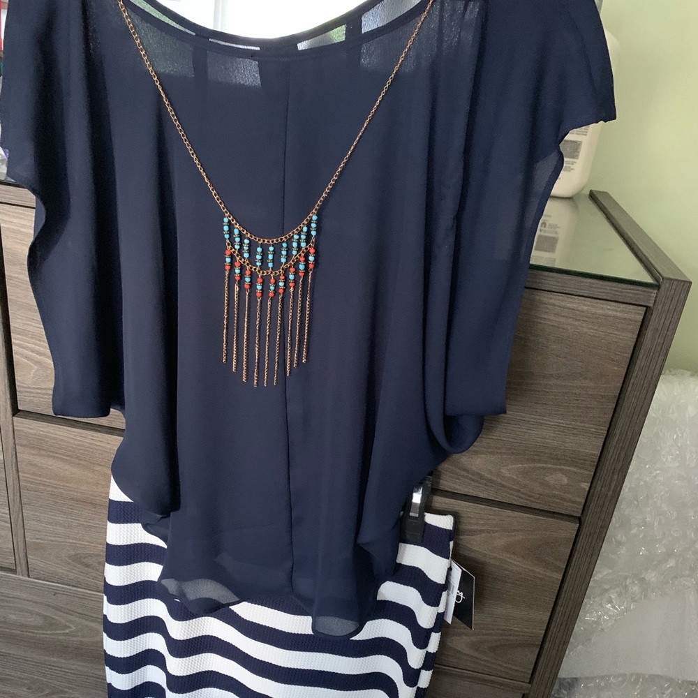 Striped pencil skirt WITH navy dress top